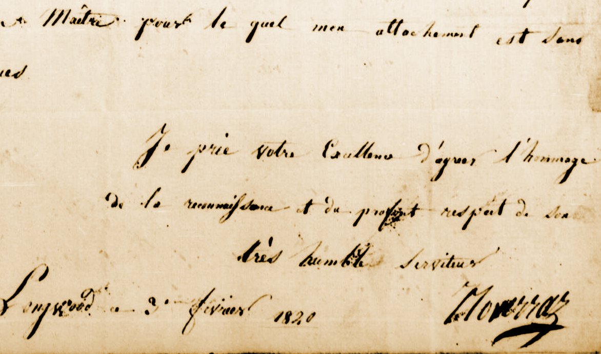 Lettre de Noverraz à Hudson Lowe - 1820